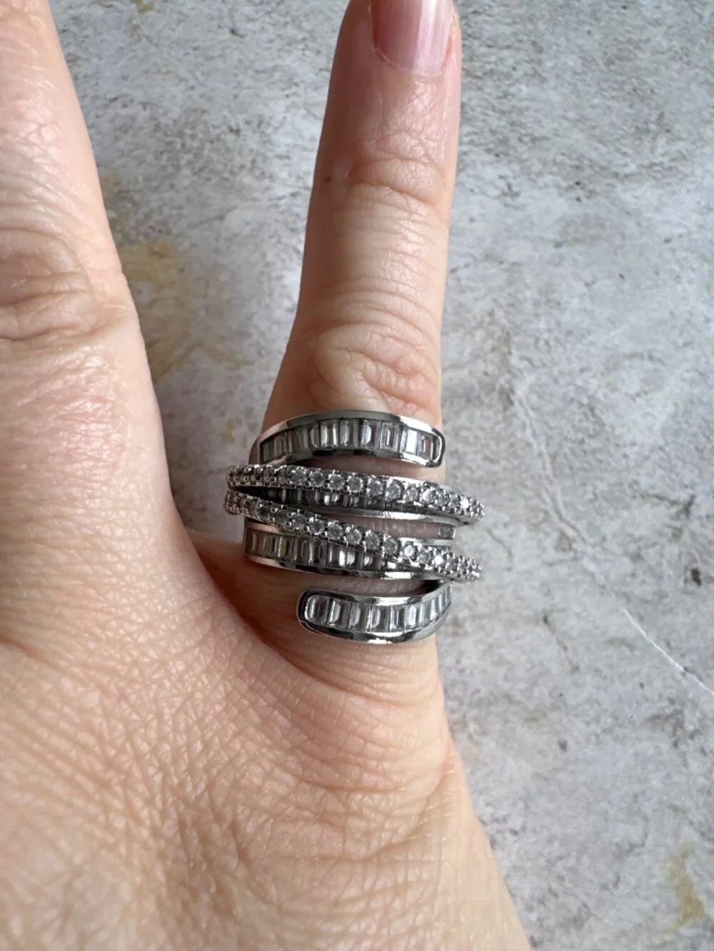 Multi Layer Winding Engagement Wedding Ring Sterling Silver S925 Size 7